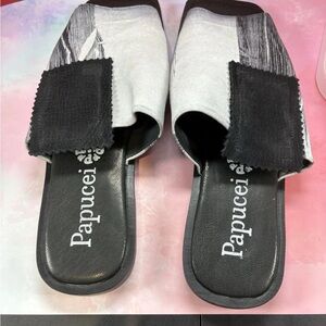 Women's Black and White Papucie Slide Sandals